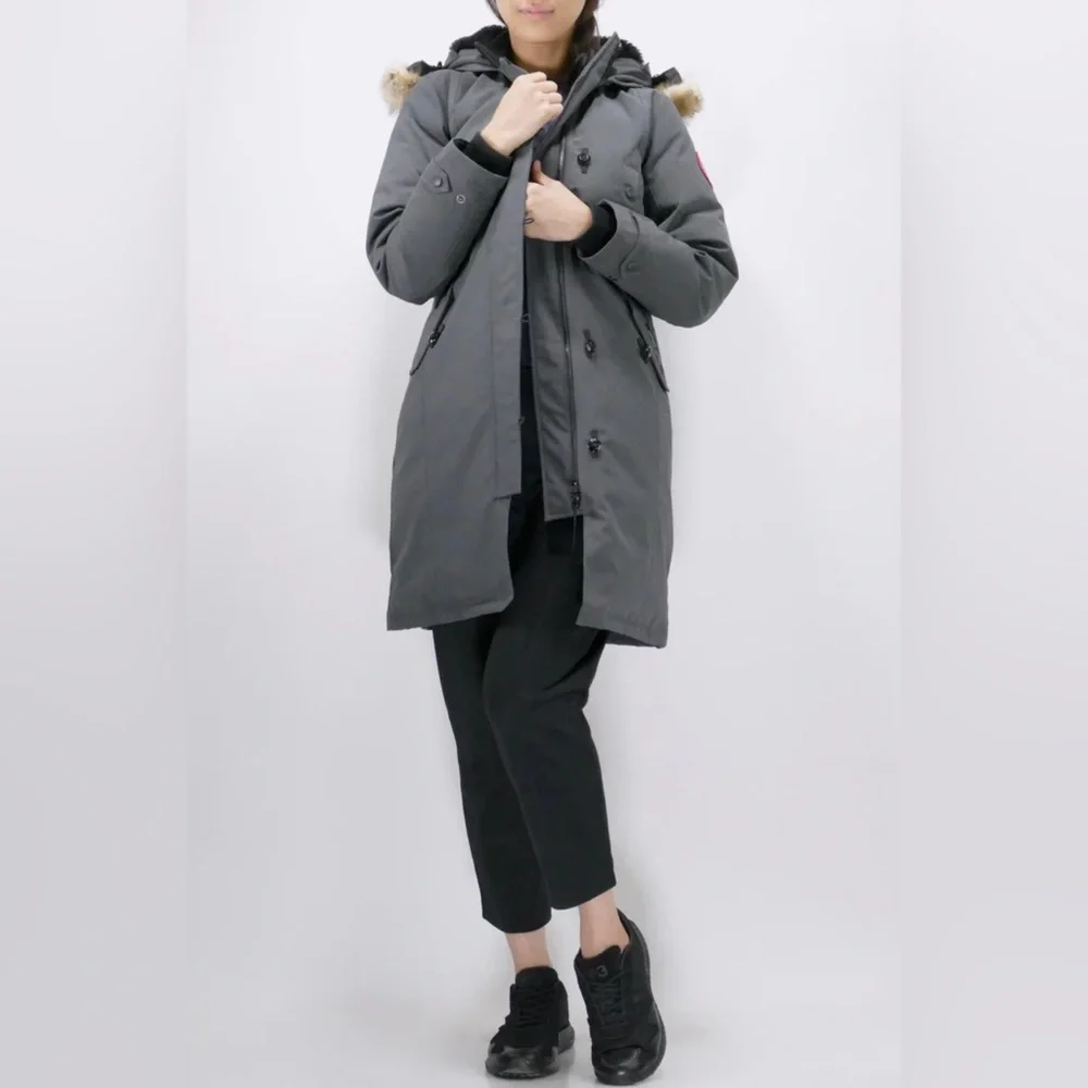 Women's Gray Parka with Fur Trim - Picture 7 of 16